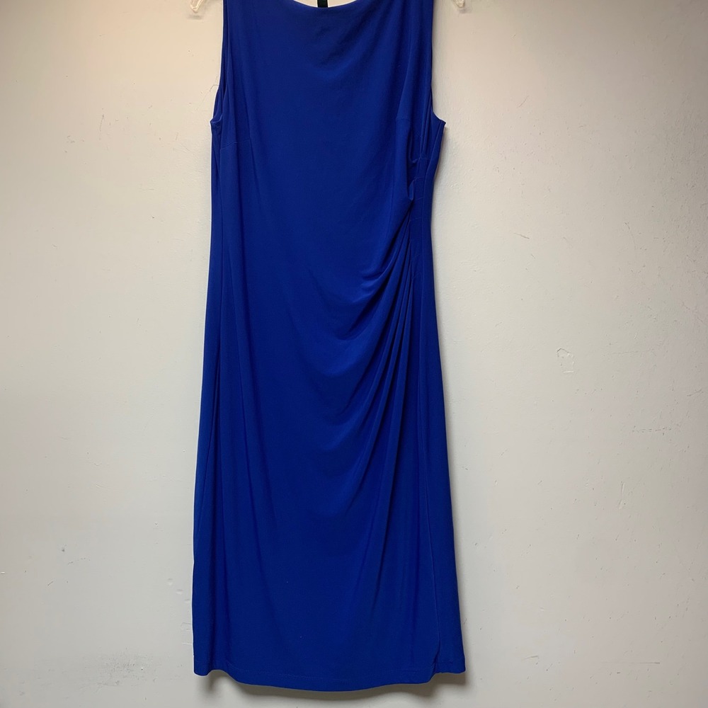 Lauren Ralph Lauren Sheath Dress Womens 14 Blue Excellent Ruched Sleeveless